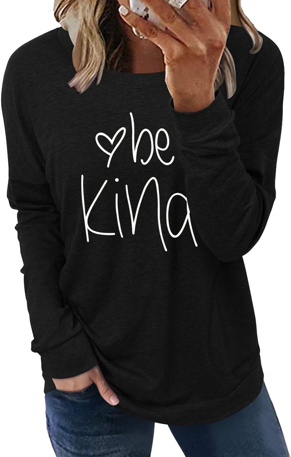 ONLYSHE Womens Crewneck Sweatshirt Casual Loose Fitting Tops Long Sleeve T Shirt
