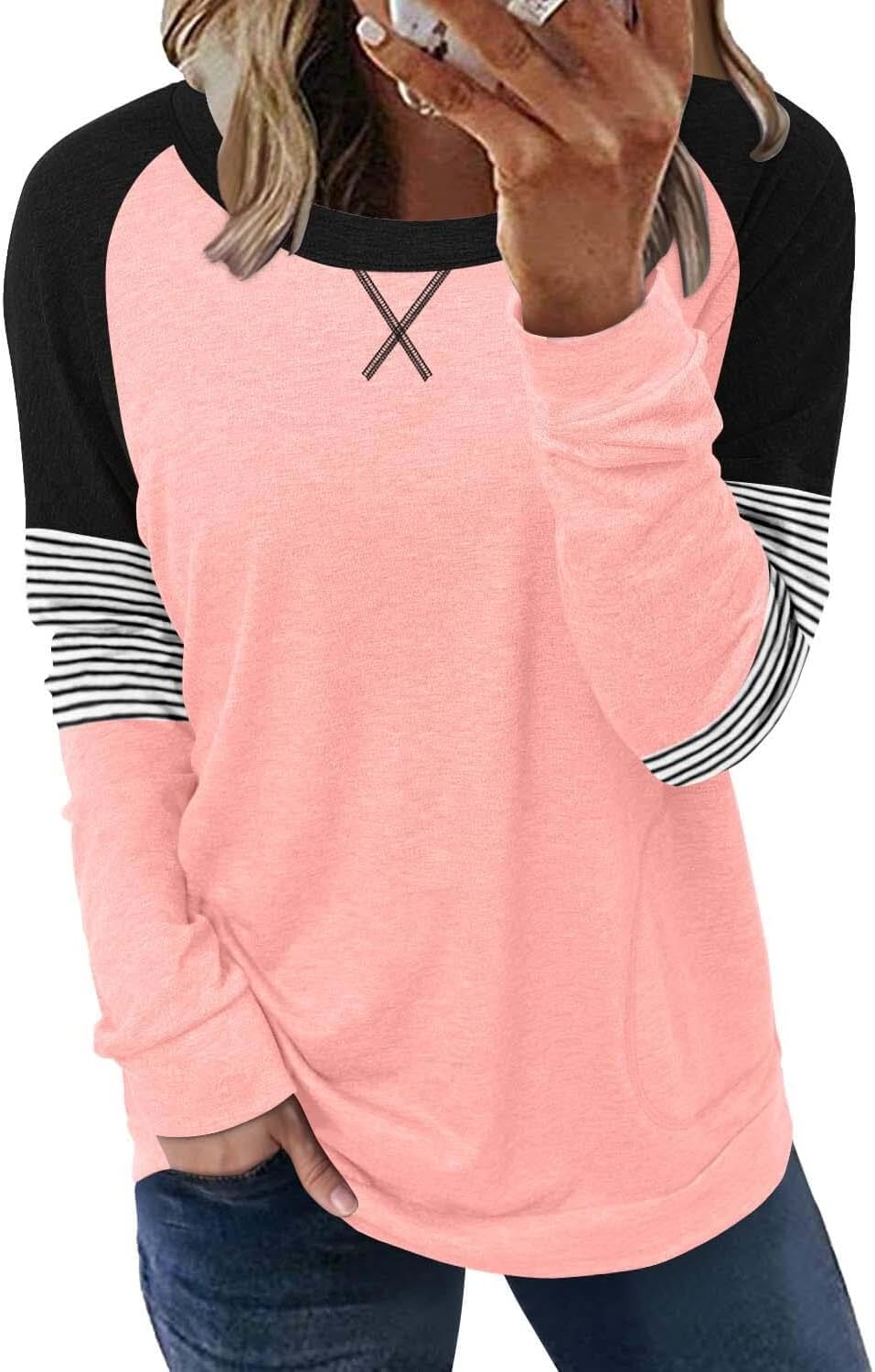 ONLYSHE Womens Crewneck Sweatshirt Casual Loose Fitting Tops Long Sleeve T Shirt