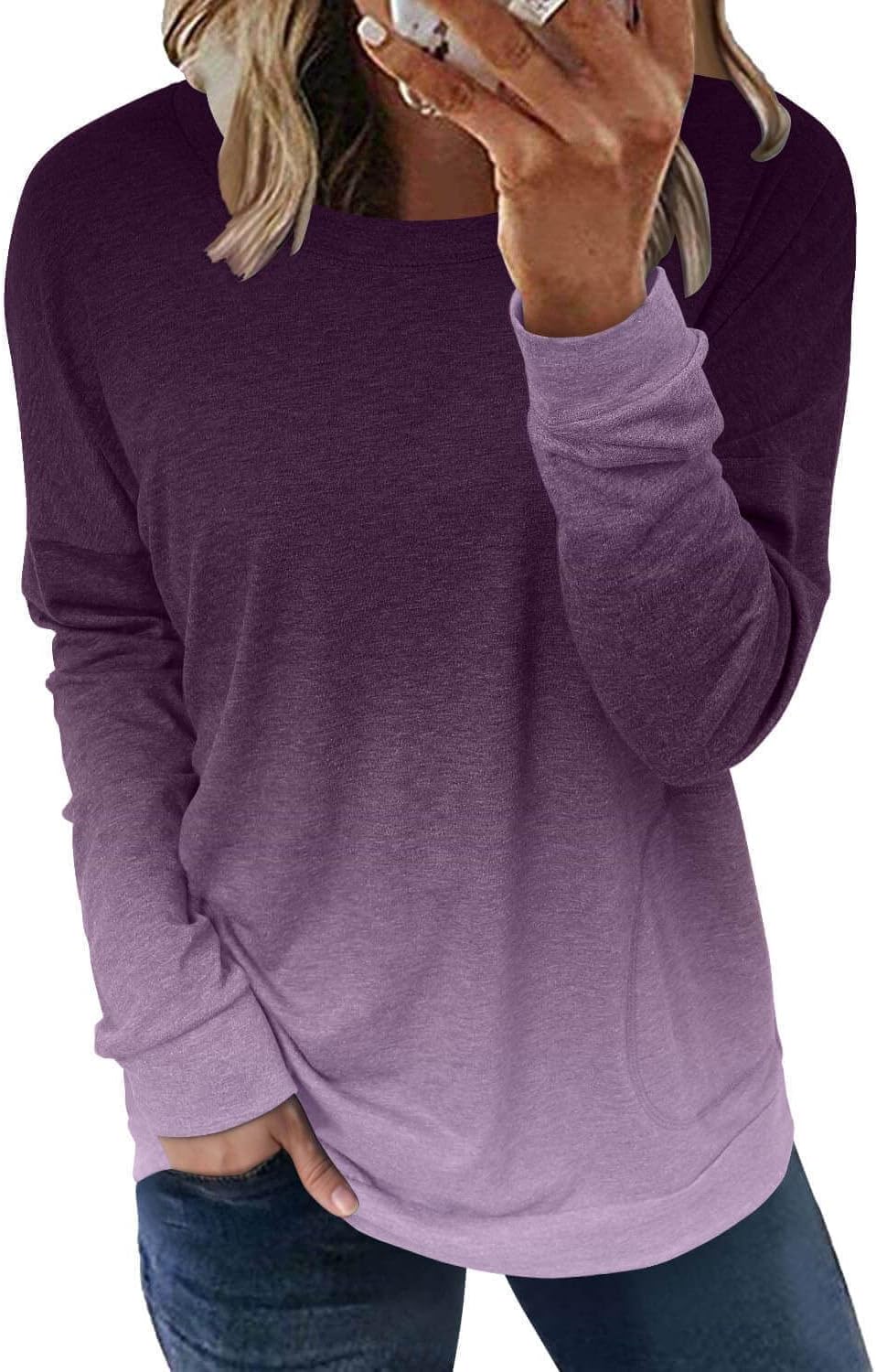 ONLYSHE Womens Crewneck Sweatshirt Casual Loose Fitting Tops Long Sleeve T Shirt