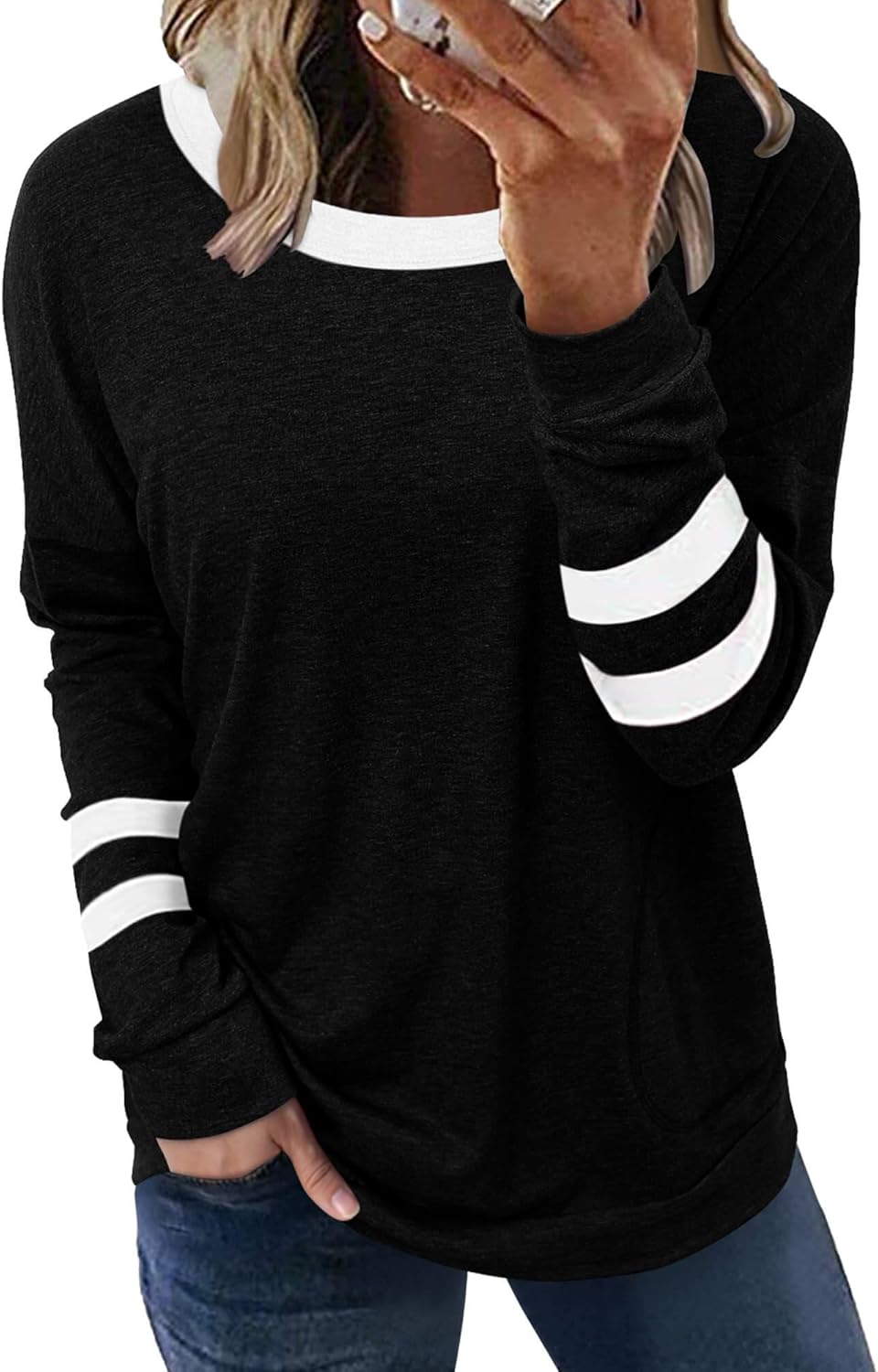 ONLYSHE Womens Crewneck Sweatshirt Casual Loose Fitting Tops Long Sleeve T Shirt