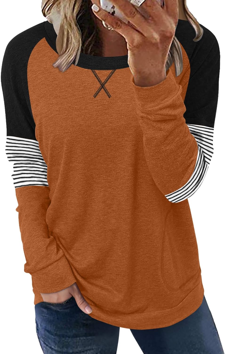 ONLYSHE Womens Crewneck Sweatshirt Casual Loose Fitting Tops Long Sleeve T Shirt