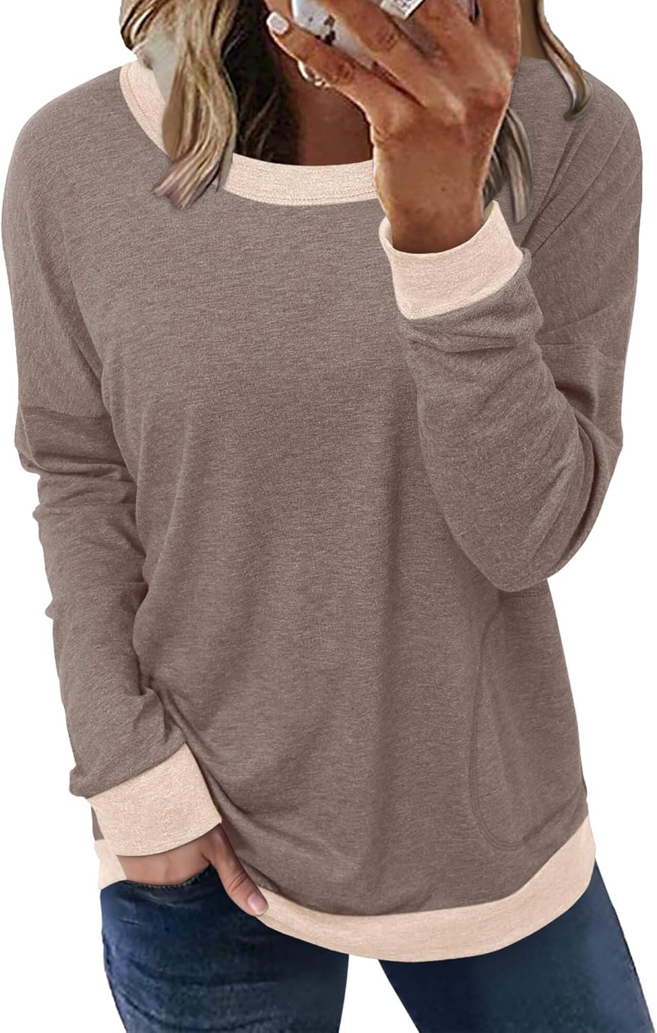 ONLYSHE Womens Crewneck Sweatshirt Casual Loose Fitting Tops Long Sleeve T Shirt