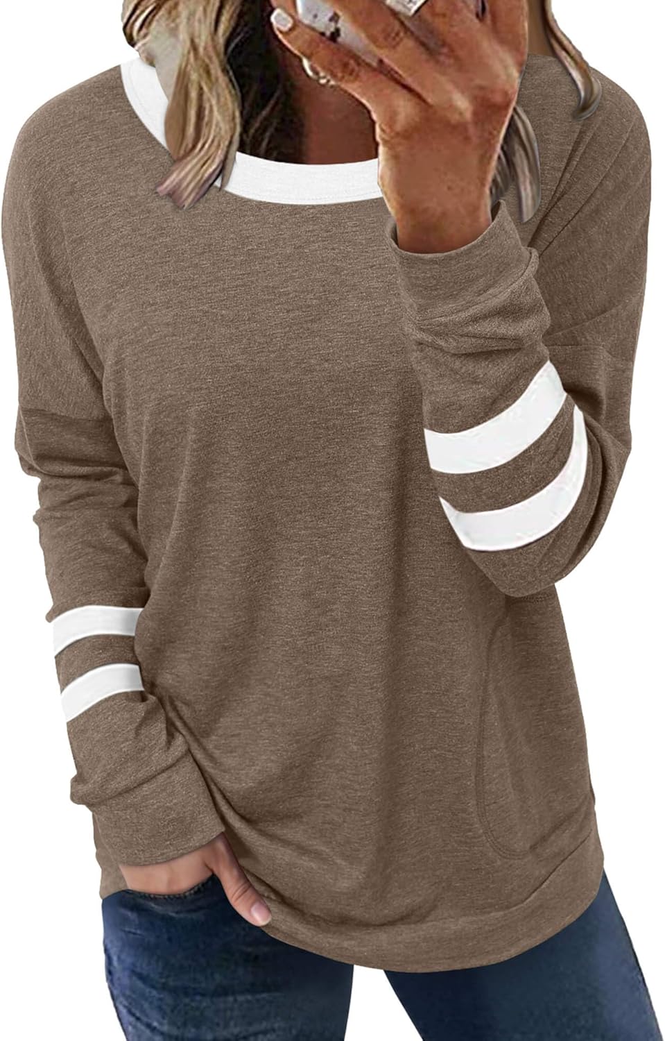 ONLYSHE Womens Crewneck Sweatshirt Casual Loose Fitting Tops Long Sleeve T Shirt