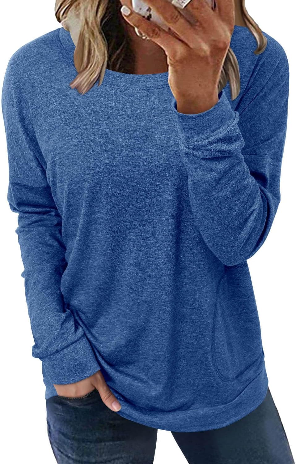 ONLYSHE Womens Crewneck Sweatshirt Casual Loose Fitting Tops Long Sleeve T Shirt