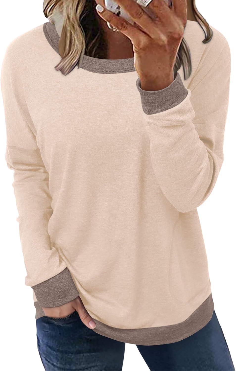 ONLYSHE Womens Crewneck Sweatshirt Casual Loose Fitting Tops Long Sleeve T Shirt