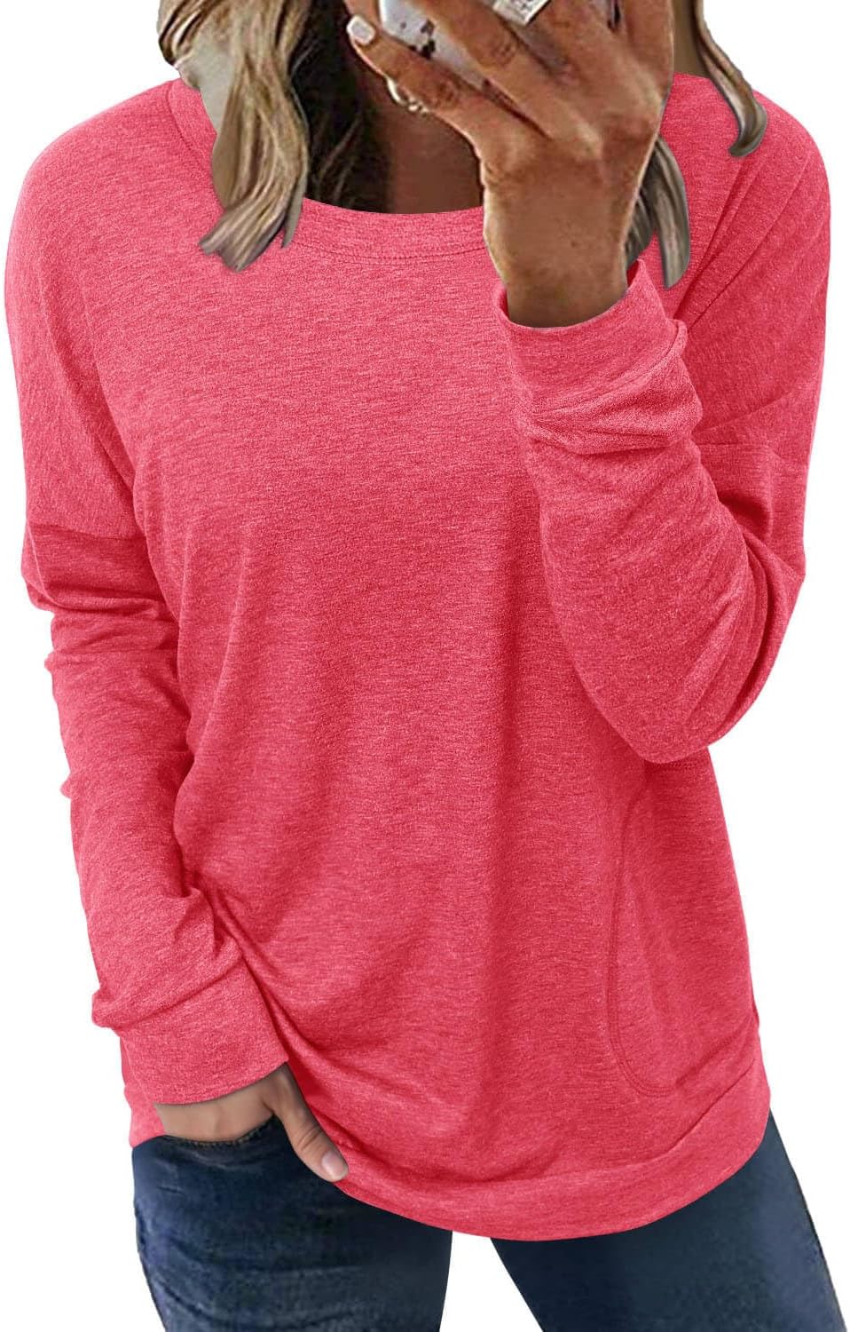 ONLYSHE Womens Crewneck Sweatshirt Casual Loose Fitting Tops Long Sleeve T Shirt