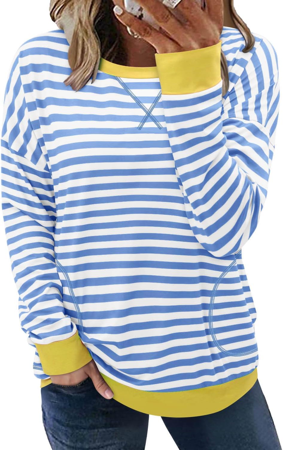 ONLYSHE Womens Crewneck Sweatshirt Casual Loose Fitting Tops Long Sleeve T Shirt