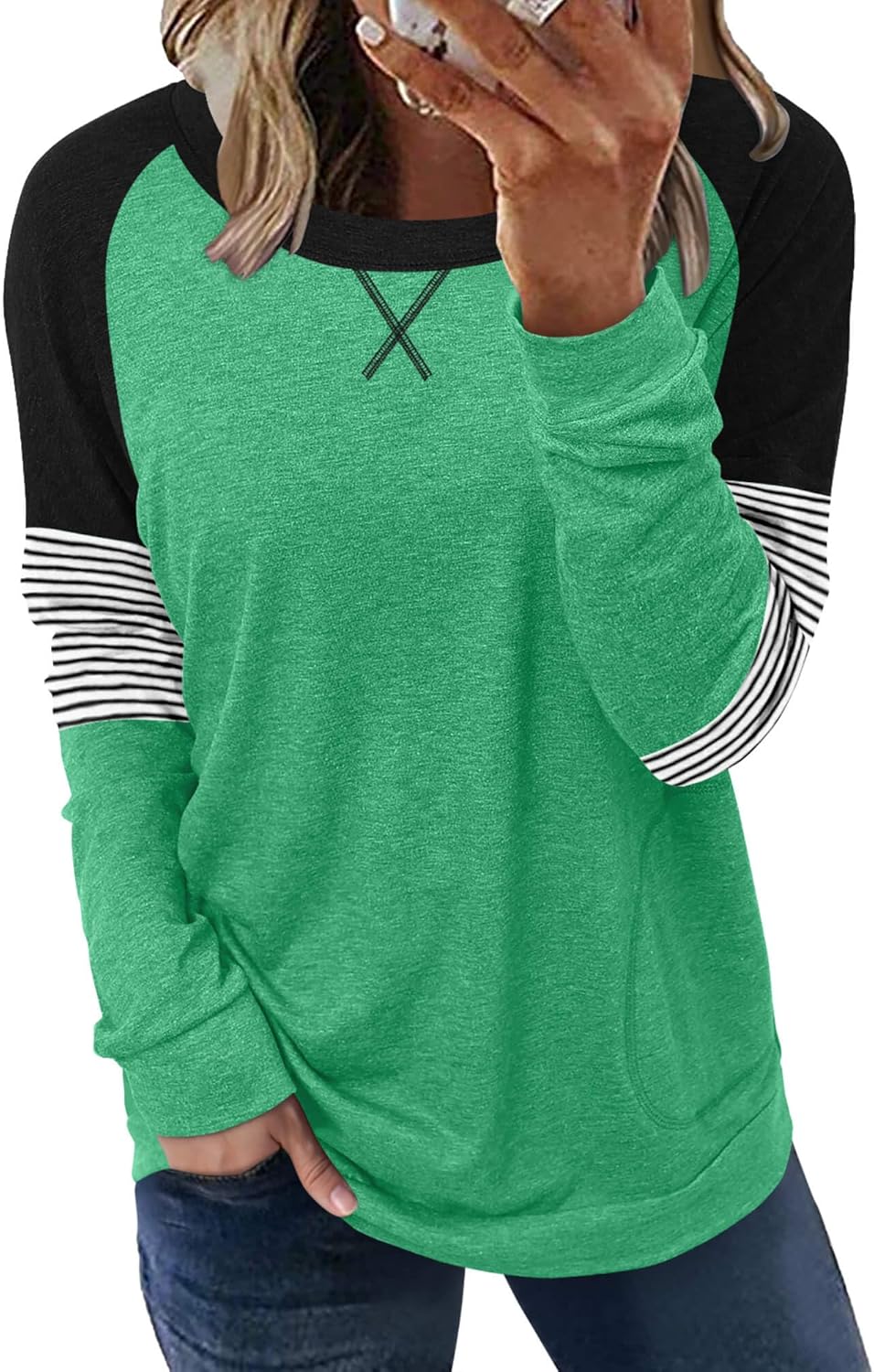 ONLYSHE Womens Crewneck Sweatshirt Casual Loose Fitting Tops Long Sleeve T Shirt