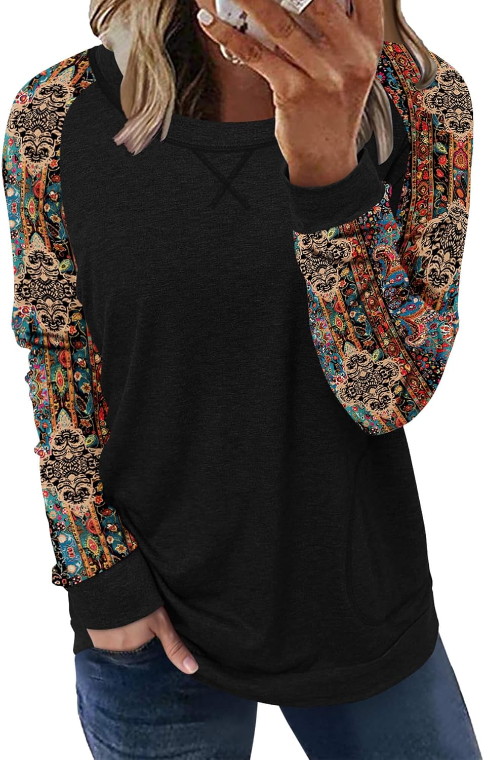 ONLYSHE Womens Crewneck Sweatshirt Casual Loose Fitting Tops Long Sleeve T Shirt