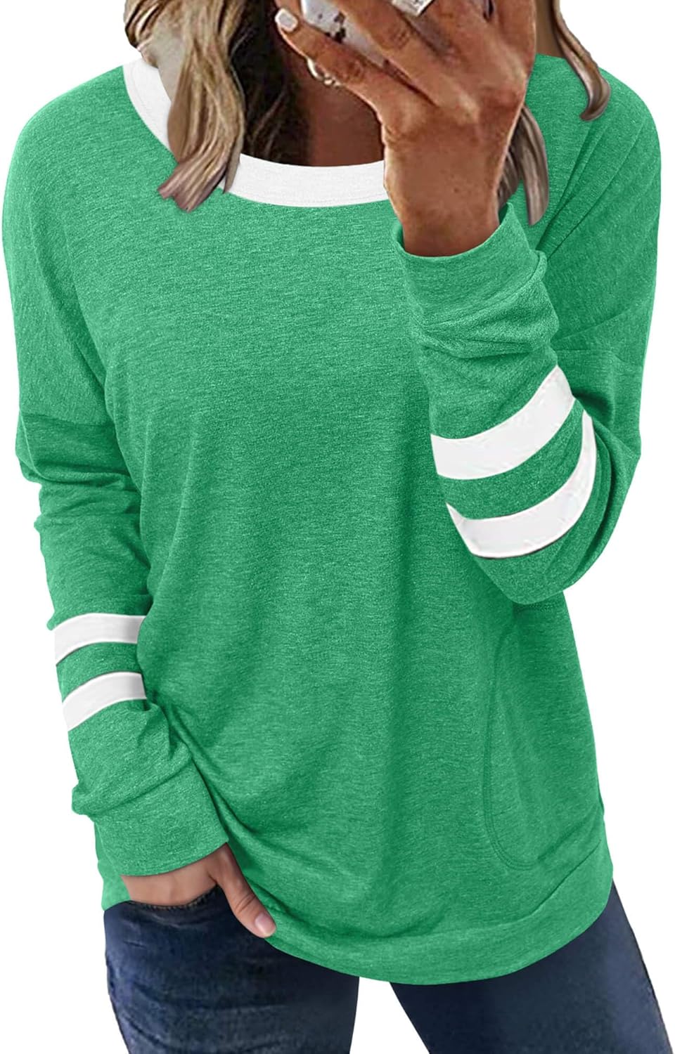 ONLYSHE Womens Crewneck Sweatshirt Casual Loose Fitting Tops Long Sleeve T Shirt